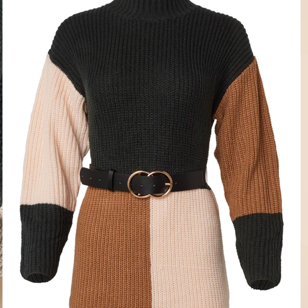 New Venus Belted Color Block Sweater Dress